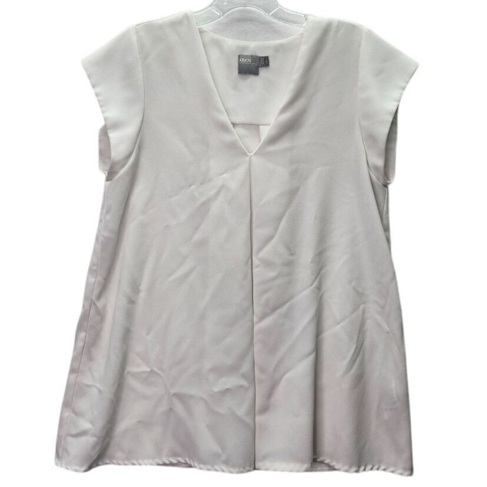 ASOS Blouse Womens‎ 4 White V-Neck Sleeveless Flutter Professional Office Work